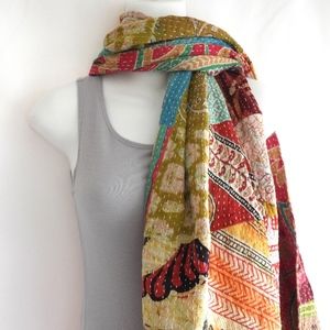 Beautiful Boho Patchwork Kantha Sari Scarf